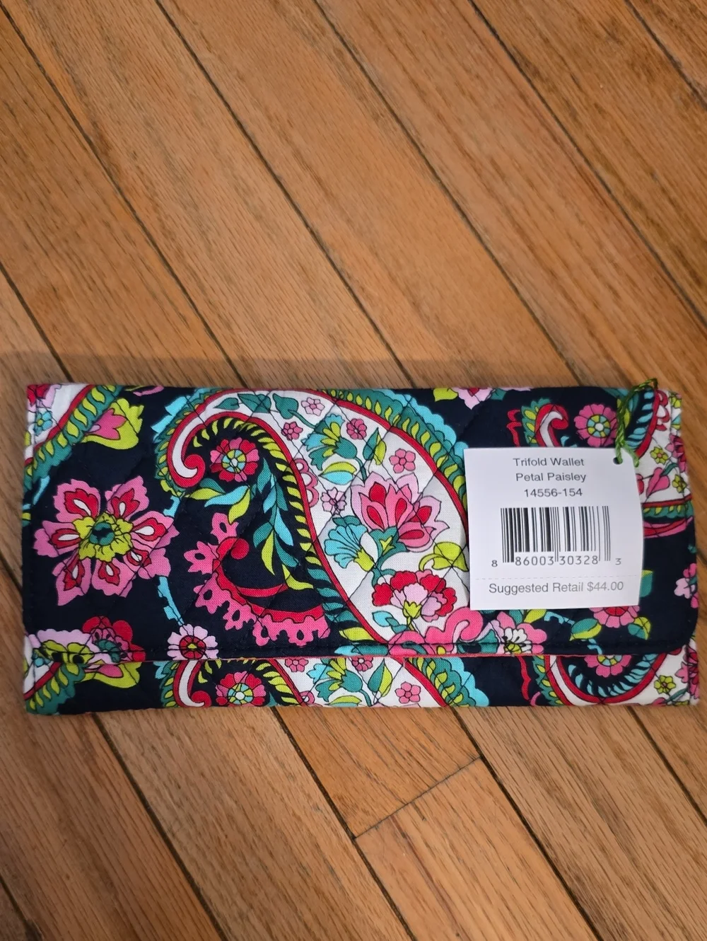 Vera Bradley Petal Paisley Trifold Wallet - Pink, Green & Black